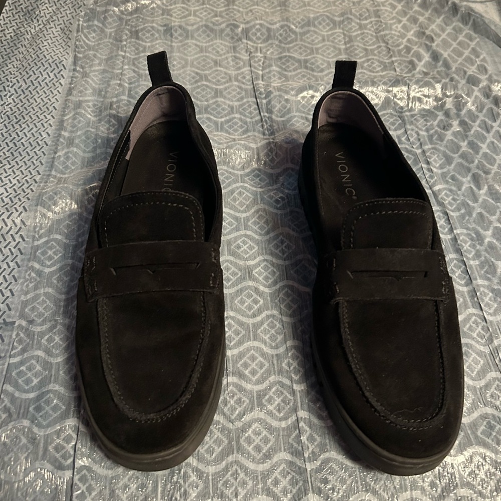 Vionic,9 1/2,Black suede loafers,almost new,extremely comfortable